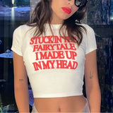 Harajuku Retro letter print Fashion Casual O Neck Short Sleeve Tee shirt Short Sexy Women Clothing Size Y2K crop top-Outfit