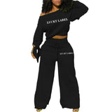 Label Piece Two Set Women Sweatsuits for Women Fall Clothes Tracksuit Bow Petal Sleeve Loose Pants Wholesale
