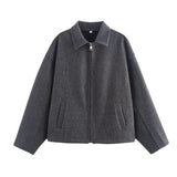 Wind Autumn New Women's Temperament Simple Collar Short Solid Color Hair