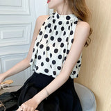 Summer Casual Vintage Chiffon Shirt Women Fashion Polka Dot Loose Women's Blouse Casual Sleeveless Tops Blusas