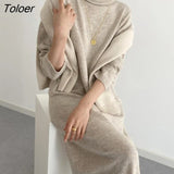 Turtleneck Sweater Dress Women 2023 Winter Oversized Vintage Elegant Woolen Dresses Women Clothing Autumn Chic