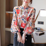 Spring summer Women Blouses Fashion Chinese style vintage floral shirts Blouse Long lantern sleeve Tops Blusas