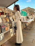 Women O-Neck Knitted Dresses Fashion Hollow out Sexy Long Sleeve Slim Dress 2023 Casual Wrap Party Female Long Vestidos 425-1-Outfit