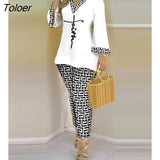 Print Women's Sets Casual Suit Spring Summer Long Sleeve Loose Top Slim Pencil Pants 2 Pieces Set 2023 Lady Outfits