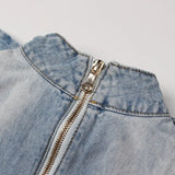 Denim Women's Jackets Stand Collar Long Sleeve Patchwork Bow Vintage Ruched Coats For Female 2023 Spring