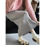 Women's Pit Striped Straight Pink Skirt Solid Color Autumn Winter High Waist Hip Wrap