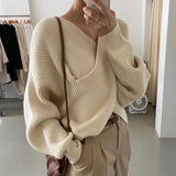 Autumn Winter New Chic Women Pullovers Sweaters Korean Batwing Sleeve Knit Crop Sweater Vintage Office Lady Sueter