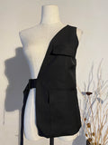 Women Loose Fit Black One Side Buckle Split Joint Vest New V-collar Sleeveless Fashion Tide Spring Autumn 2023