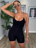 Summer Casual Rompers Women Jumpsuits 2022 Backless Cross Rompers Playsuits Black Bodycon One Pieces Outfits