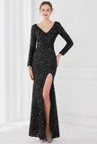 Winter Elegant Deep V Neck Long Sleeve Slit Cocktail Eevening