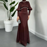 Autumn New Solid Fashion Splicing Design Round Collared 100-Folded Dress
