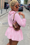 Casual Turn-down Collar Long Sleeve Top and Ruffles Mini Dress