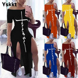 Bodycon Dress Short Sleeve Maxi Dresses for Women Off Shoulder Spring Summer Casual Long Boho Dress Vestido