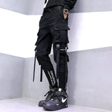 Leg Embroidery Overalls Men's New Dark Trend Big Pocket Ribbon Loose Feet Harlan Pants Hip-Hop-Outfit
