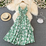 Summer Beach Spaghetti Strap Long Dress Women Sexy V-Neck Sleeveless High Waist Vacation Maxi Vestidos Female A-Line Robe