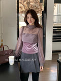 Xixi 2025 Autumn White Standard Elegant Temperament Pure Chiffon High-Collar Thin Velvet Shirt