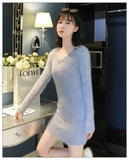 Mink Furry Sweater Women Autumn Winter Embroidery Elasticity Knit Bottoming Pullover Hippocampus Sexy Package Hip