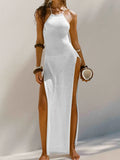 Dress Double Side High Fork Sling With Beautiful Back Knitted Dress Beach Hooded