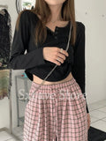 Color Y2k Crop Tops Women Sexy Slim Knitted Bloused Long Sleeve Tees Female 2022 Summer Clothing Elegant Tshirt Korean
