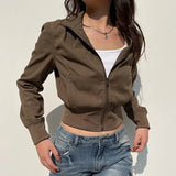 Long Sleeves Pockets Cargo Coats Vintage Solid Slim Jackets Y2K Fashion Streetwear Aesthetic Zip Up Clothes-Outfit