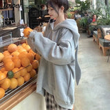 Thick Hoodies Women Autumn Winter Cute Rabbit Ears Zipper Cardigan Hooded Jacket Loose Korean Kawaii Hoodie Womens