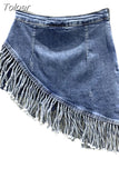 2023 Summer New Women's Skirt Solid Color High Waist Irregular Tassel Denim Skirt Versatile Fashion Female Tide
