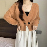 Mink Velvet Soft Waxy Knitted Cardigan Temperament Two Buttons 2024 Autumn And Winter New Short Sweater Coat Woman-Outfit