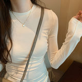 Color Design Feel Small Waist Long-Sleeved T-Shirt Women's Autumn New Round-Neck Blouse Slim And Skinny Bottomed Shirt-Outfit