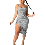 Party Satin Mini Dresses Sleeveless Ruched Sexy Club Dress Summer Women Backless Outfits Spaghetti Strap White