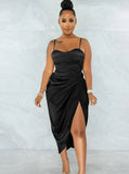 Satin Irregular Ruched Strap Sexy Party