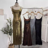 Real Shooting ö̽ð´ø Dress Bare Back Repair Behind The Opening Fork Long Bag Over The Knee Dress
