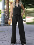 Women's Clothing 2025 Spring New V-Neck Sleeveless Vest Hanging Broad-Legged Trousers Casual