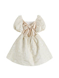 New Party Women French Ball Gown Puffy Dress Evening Bow Summer Sexy Puff Short Sleeve Backless Elegant High Waist