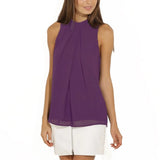Chiffon Sleeveless Blouse 2021 Summer Fashion Causal Shirt Elegant Hollow Office Style Tops O-Neck Solid Ladies