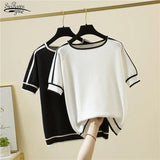 Mujer Short Sleeve 2023 Summer Blouse Thin Knitted Shirt Women Tops Woman Clothes Striped Fashion Shirt Femme