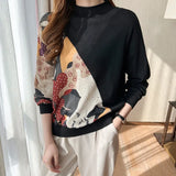 Spring Autumn Women's knit sweater shirts New chic patchwork blouses shirts Long Sleeve Shirts Tops Blusas