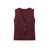 New Gold Button Knitted Vest Small Folding Splicing Skirt