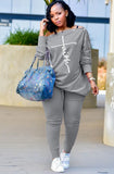 Print Slash Shoulder Shirt and Pants Casual 2 Piece