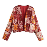 New Autumn Flower Print Embroidered Short Cotton Coat-Outfit