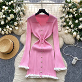 Luxury Famous Knitted Dress Woman Autumn Wooden Ear Over The Collar To Slim Beautiful Sister Mid-Long