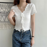 New Design Knitted Ear-Sensitive Niche T-Shirts Short-Sleeved Knitted Shirt Short-Sleeved Knitted