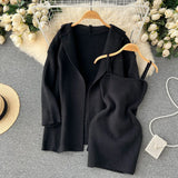 Casual Winter Knitted Two Pieces Suits Loose Midi Long Shawl Warm Coat+Bodycon Camisole Dress 2022 Women Sweater