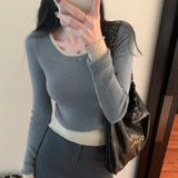 Style Jumper Color Minority Long-Sleeved Sweater Women's Autumn And Winter New Small Short Style Bottom Sweater Trend-Outfit