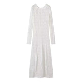 Women's Fashion Hollow Knitted Long Sleeve Sexy Long Dress With Korean Fashion
