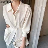 Stylish Chic Turn-down Collar Women Chiffon Shirts Elegant Single-breasted Slim Waist Female Solid Blouses Tops