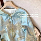 Chinese Round Collar Color Jacquard Satin Jacket Women's Style 2024 New Retro Chic Coat In Early Spring-Outfit