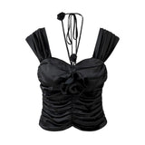 TWOTWINSTYLE Sexy Patchwork Floral Camis For Women Square Collar Sleeveless Ruched Solid Tank Tops Female Summer Clothing