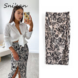 Black Floral Prin High Split Sexy Skirt Za 2021 Women Fashion High Waist Midi Faldas Mujer Ladies Long Jupe Femme