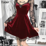 Cross Sexy Purple Dress Vintage Velvet A Line Lolita Dress Aesthetic Gothic High Waist Ladies Club Party