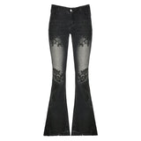High Street Plant-Print Wash Jeans 2025 Autumn To Make Old Low-Rise Micro-Tipped Trousers